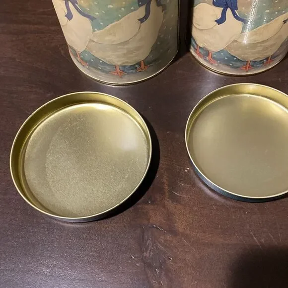 Vintage Nesting Blue Ribbon Duck Geese Metal Tin Canisters Set of 3 - Picture 10 of 10